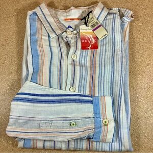 NWT Tommy Bahama Relax 100% Linen Shirt Men XXL Deep Water Blue Stripe MSRP $118
